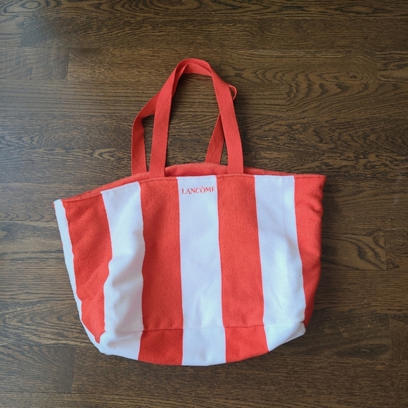 Lancôme Red and White Striped towel  Tote Bag - Picture 1 of 9